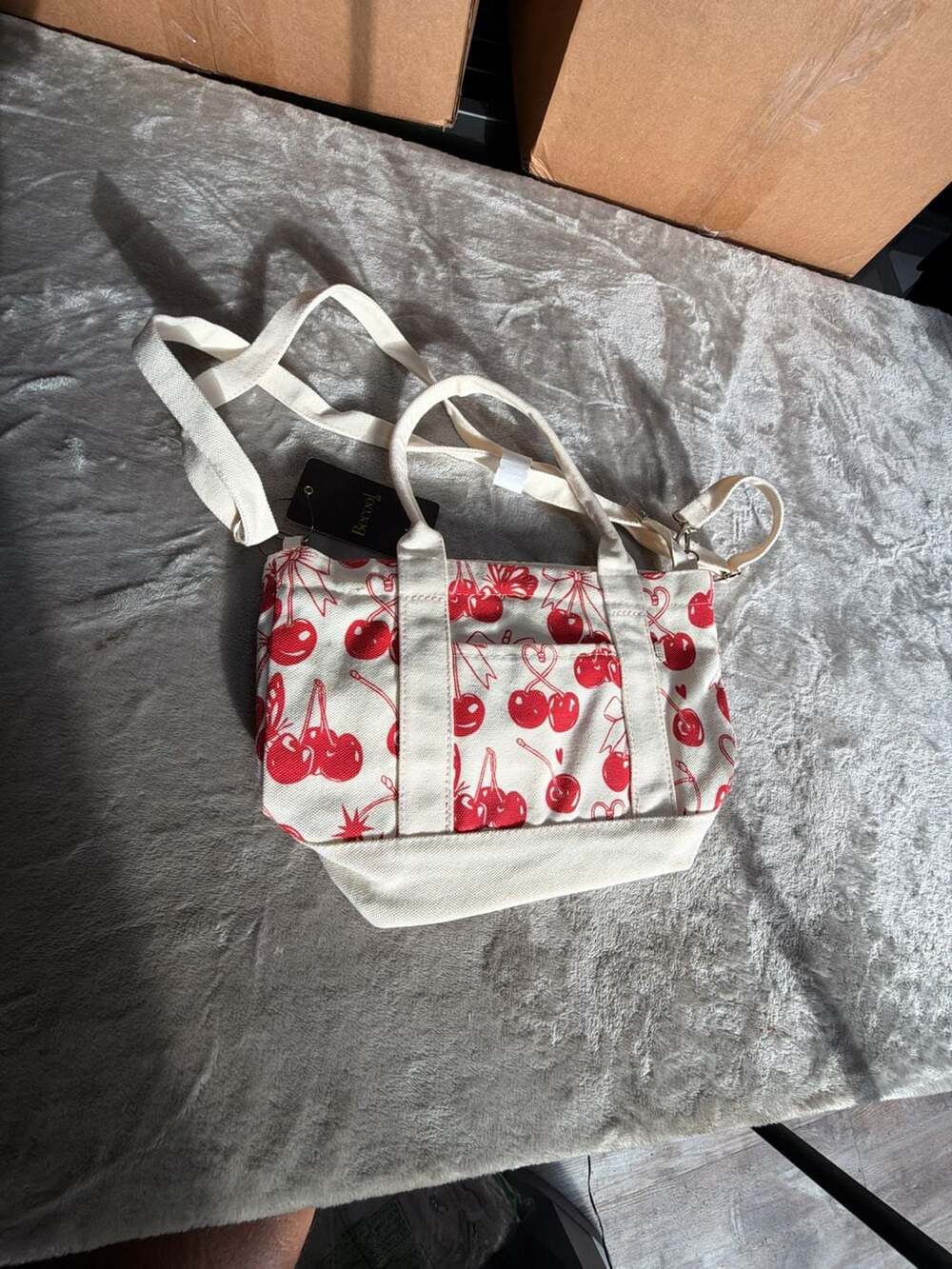 Becool Canvas Cherry Print Mini Tote Crossbody Bag